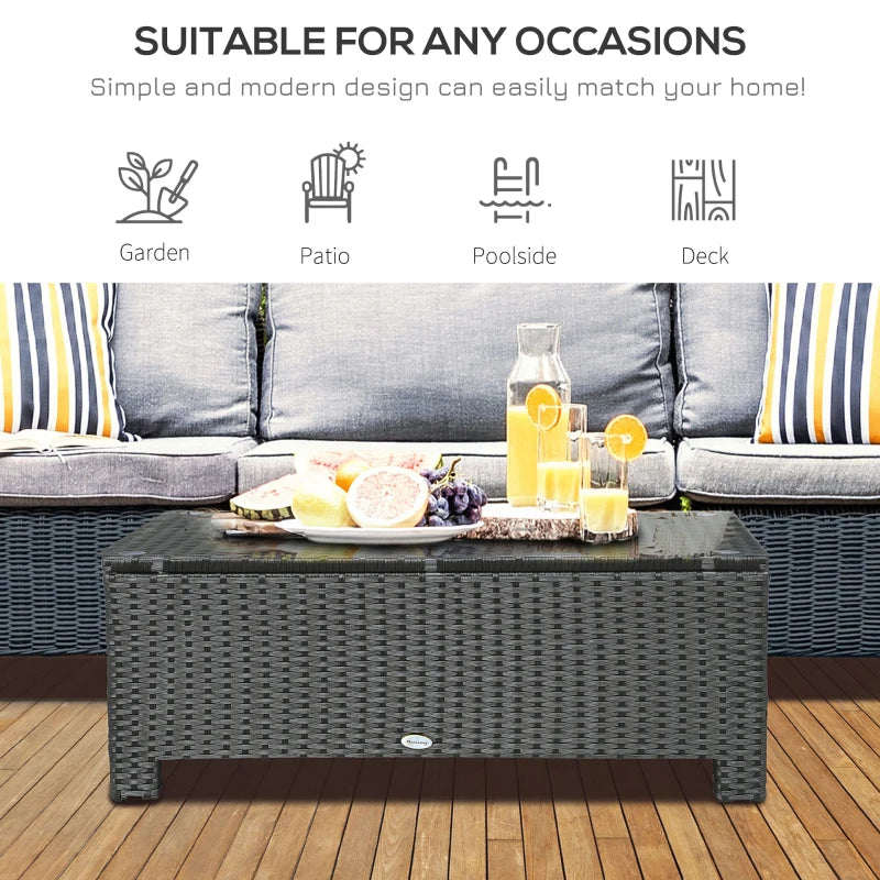 Outsunny Patio Coffee Table, Large Side Table, Hand-Woven PE Rattan, Weather Resistant Wicker, Outdoor Furniture for Garden Black