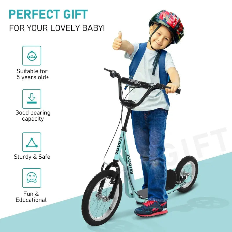 ShopEZ USA Teens Youth Scooter Ride On Toy with Adjustable Handlebar, Dual Brakes, and Inflatable Wheels For Kids 5+ - Black