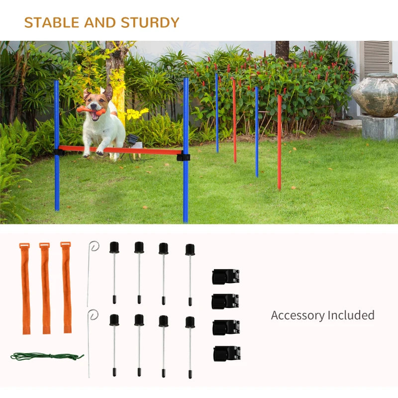 PawHut Dog Agility Training Equipment, Pet Agility Set with Adjustable Height Hurdle, Hoop, Weave Poles, Carry Bag