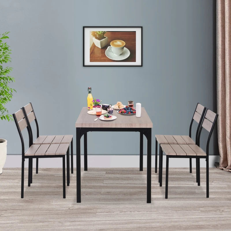 HOMCOM Kitchen Table and Chairs for 4, Modern Dining Table Set with Padded Sponge Cushion Chairs and Marble Textured Dining Table, Light Grey and Black