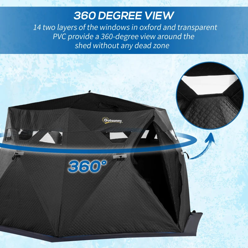 Outsunny 4 Person Insulated Ice Fishing Shelter, Pop-Up Portable Ice Fishing Tent with Carry Bag, Two Doors and Anchors for -22℉, Black