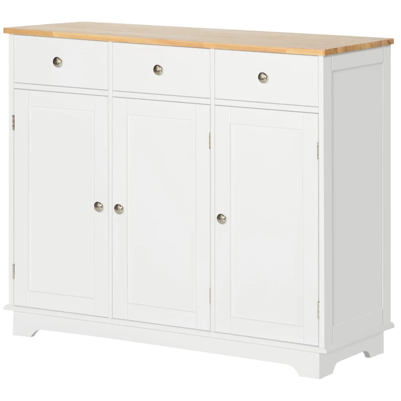HOMCOM Sideboard Buffet Cabinet with Drawers, Kitchen Cabinet, Coffee Bar Cabinet with Rubberwood Top and Adjustable Shelves for Living Room, Kitchen, Gray