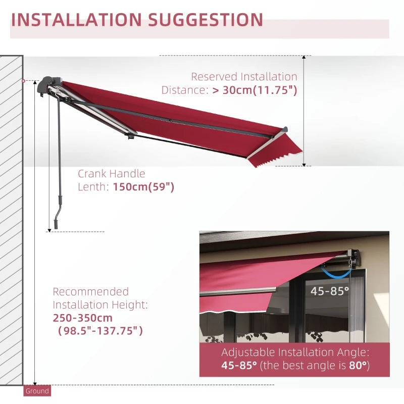 Outsunny Patio Awning Canopy Retractable Deck Door Outdoor Sun Shade Shelter