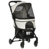 PawHut Pet Stroller One-Click Folding Travel Carriage Suitcase with Brake Basket Canopy, Beige