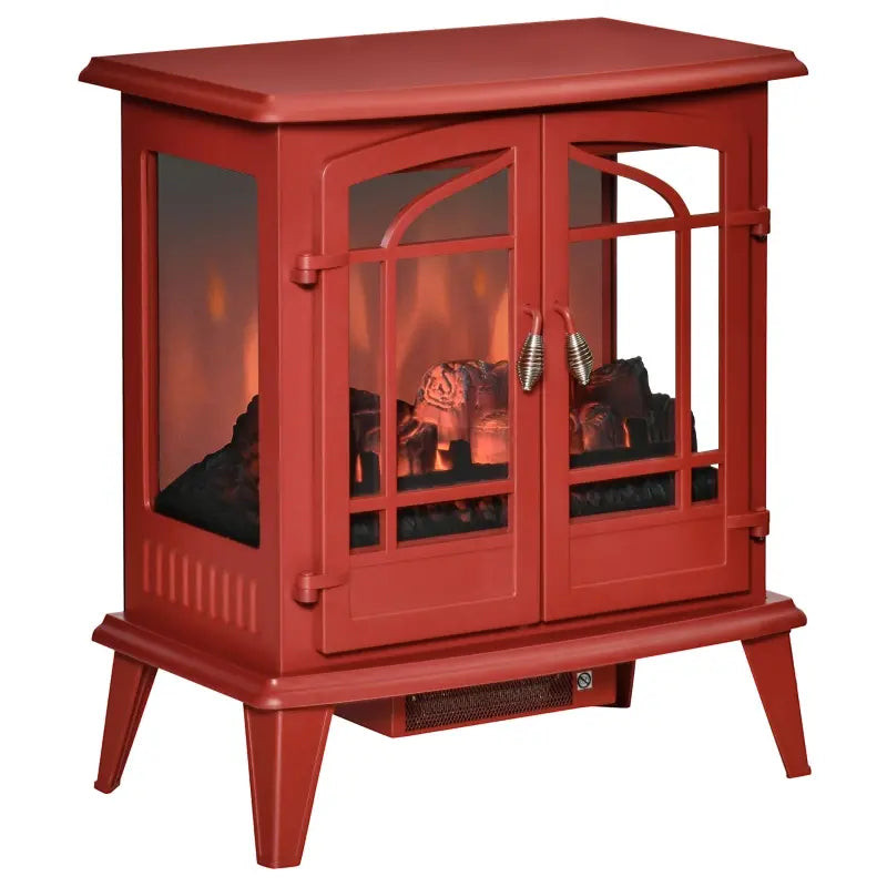 HOMCOM Electric Fireplace Heater, Freestanding Fireplace Stove with Realistic LED Log Flames and Overheating Safety Protection, 1400W, Red