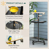 PawHut Rolling Bird PlayStand w/ Wood Perch Ladder Feeding Cups for Macaw Parrot Conure