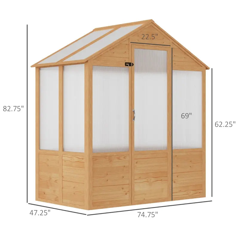 Outsunny 6' x 4' x 7' Wooden Greenhouse, Walk-in Green House, Outdoor Polycarbonate Greenhouse with Door, Natural