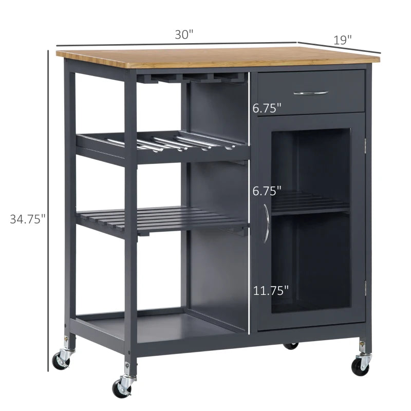 HOMCOM Modern Kitchen Island on Wheels, Rolling Serving Cart with Drawer, Storage Cabinet, and 2 Towel Racks for Dining Room, Brown