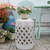 Outsunny 13" x 18" Ceramic Garden Stool with Woven Lattice Design & Glazed Strong Materials, White