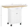 HOMCOM Rolling Kitchen Island Cart, Trolley Cart with Wine Rack, Rubberwood Top, Drawer and Hook, White