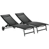 Outsunny Chaise Lounge Pool Chairs Set of 2, Aluminum Outdoor Sun Tanning Chairs with Five-Position Reclining Back, Shelf & Breathable Mesh for Beach, Yard, Patio, Light Gray