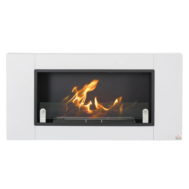 HOMCOM Ethanol Fireplace, 43.25" Wall-Mounted 0.73 Gal Stainless Steel Max 323 Sq. Ft., Burns up to 4 Hours, White