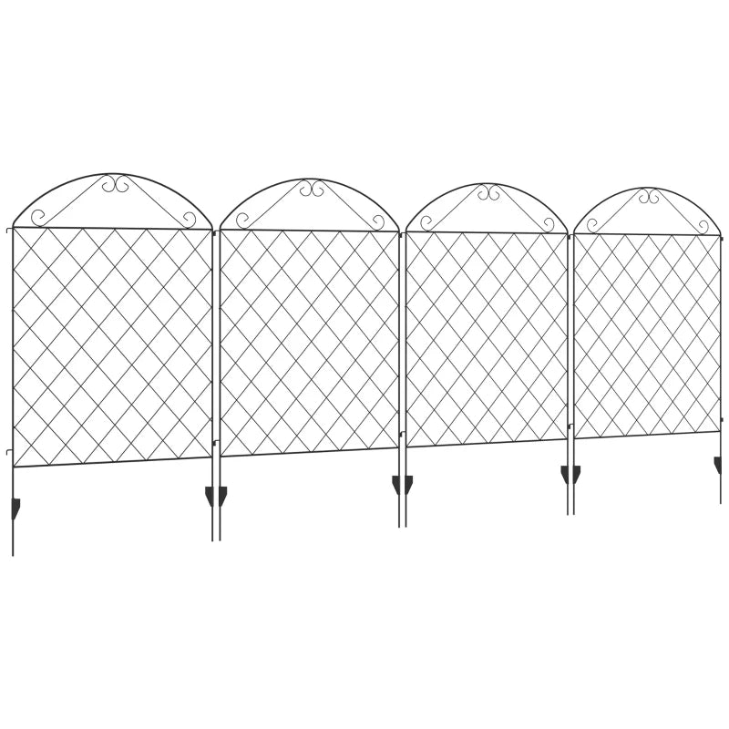 Outsunny Garden Fence, 4 Pack Metal Fence Panels, 11.5', Rust-Resistant Animal Barrier & Decorative Scrollwork Border Flower Edging for Yard, Landscape, Patio, Outdoor Décor, 43" H, Arched