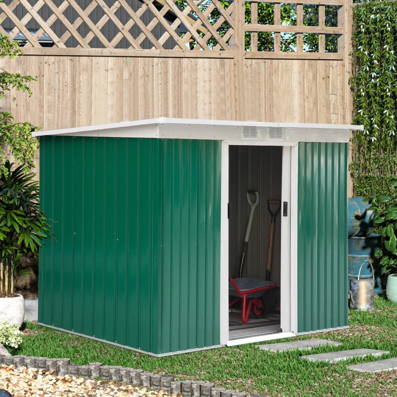 Outsunny 9' x 4' Metal Garden Storage Shed Tool House with Sliding Door Spacious Layout & Durable Construction for Backyard, Patio, Lawn Green