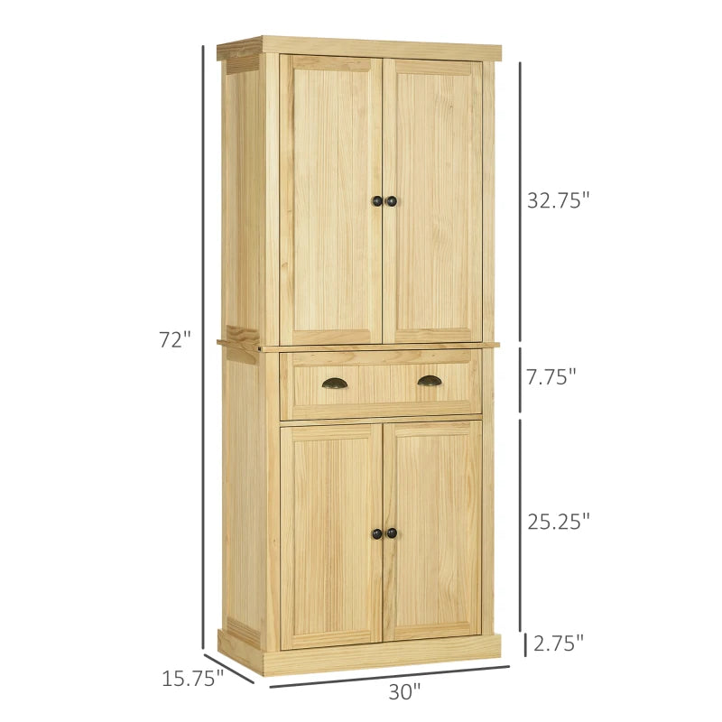 HOMCOM 72.5" Pinewood Large Kitchen Pantry Storage Cabinet, Freestanding Cabinets with Doors and Shelves, Dining Room-2