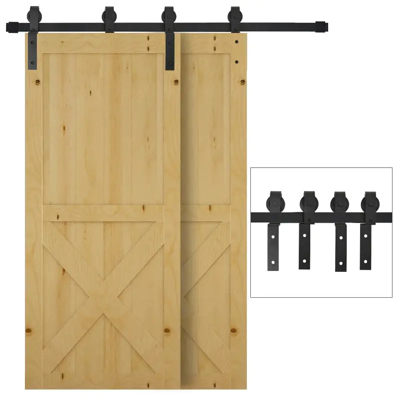 HOMCOM Sliding Barn Door Kits Hardware Closet Set Track System for Double Wooden Door Industrial Wheel Style Roller