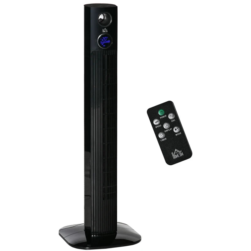HOMCOM 47.25" Oscillating Tower Fan Cooling for Bedroom with 3 Speeds, Floor Fan with 12h Timer, LED Display, and Remote Control, Black