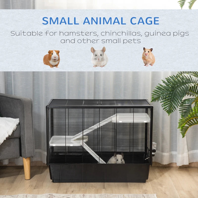 PawHut 40” Steel Plastic Small Animal Pet Cage Kit with Wheels - Blue and Black