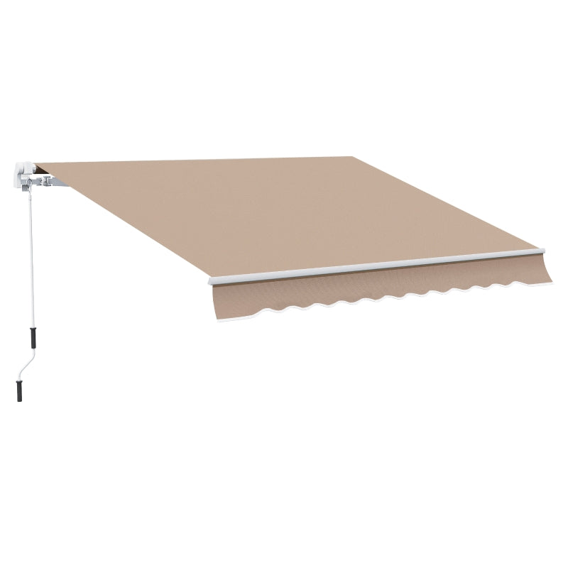 Outsunny 12' x 10' Retractable Awning Patio Awnings Sun Shade Shelter with Manual Crank Handle, 280g/m² UV & Water-Resistant Fabric and Aluminum Frame for Deck, Balcony, Yard, Beige and White