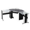 HOMCOM L-Shaped Corner Computer Desk Gaming Table Home Office Workstation Glass Top P2 MDF with Keyboard Tray - Black