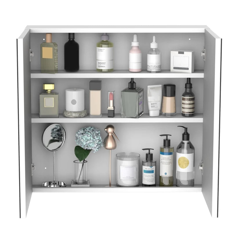kleankin Bathroom Mirrored Cabinet, 24"x22" Steel Frame Medicine Cabinet, Wall-Mounted Storage Organizer with Double Doors, White