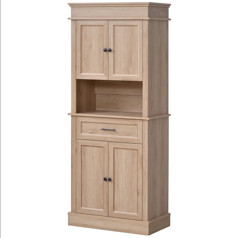 HOMCOM Traditional Buffet with Hutch, Freestanding Kitchen Pantry Storage Cabinet with Doors and Drawer, Adjustable Shelving, Oak