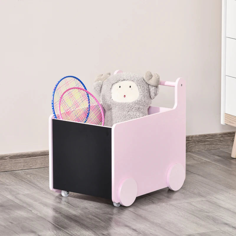 Qaba's Kids' Storage Cabinet, Organizer for Books, Crafts, Rollable Toy Chest Safely Transport Bookshelf with Included Wheels, Clean Play Room, Pink