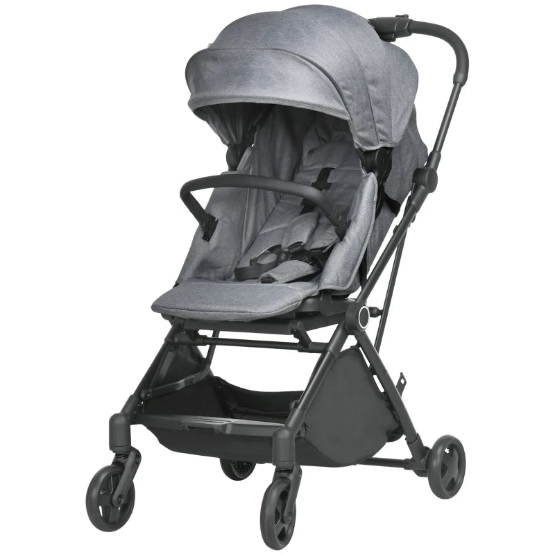 Qaba Lightweight Baby Stroller, Toddler Travel Stroller with Button-Click Fold, Compact Stroller with Storage Basket, Cup Holder, Sun Canopy, Adjustable Backrest Footrest, All Wheel Suspension, Black
