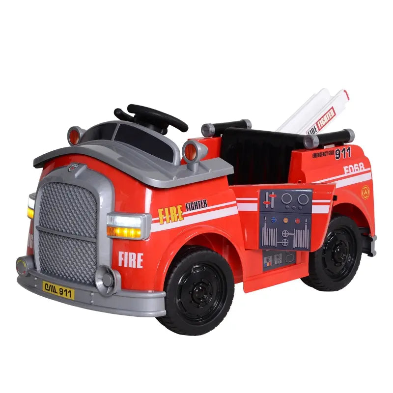 ShopEZ USA 6V Electric Ride-On Fire Truck Vehicle for Kids with Remote Control Music Lights and Ladder