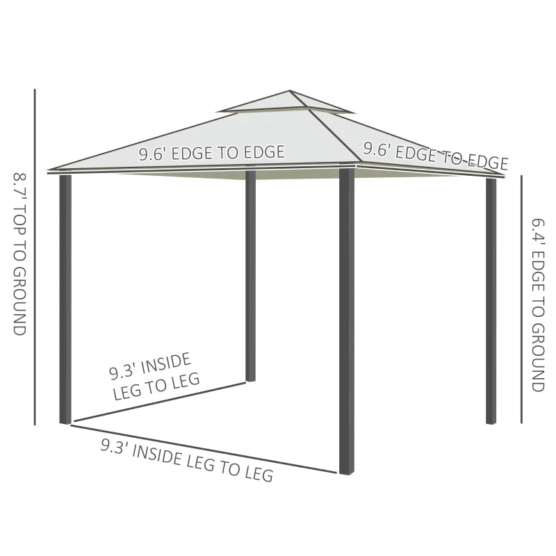 Outsunny 10' x 10' Patio Gazebo Outdoor Canopy Shelter with 2-Tier Roof and Netting, Steel Frame for Garden, Lawn, Backyard and Deck, Grey