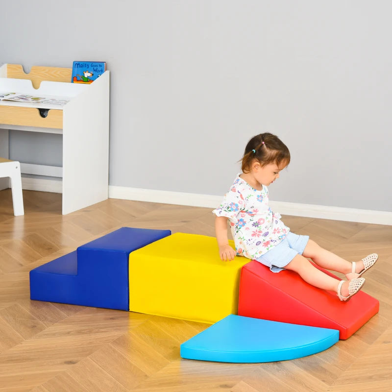 Qaba Foam Play Set for Toddlers and Children, Easy-to-clean 2 Piece Soft & Safe Kids Climbing Set for Crawling or Sliding, Multicolor