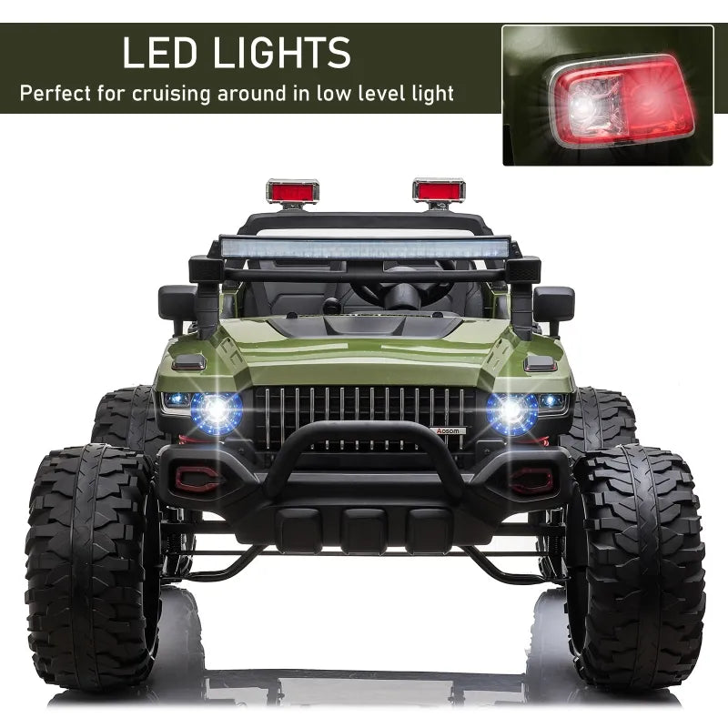 ShopEZ USA Kids Ride On Car Off Road Toy Truck SUV, 12V Electric Battery Powered with Remote Control, MP3 function, Adjustable Speed, and Wheel Spring Suspension, Green