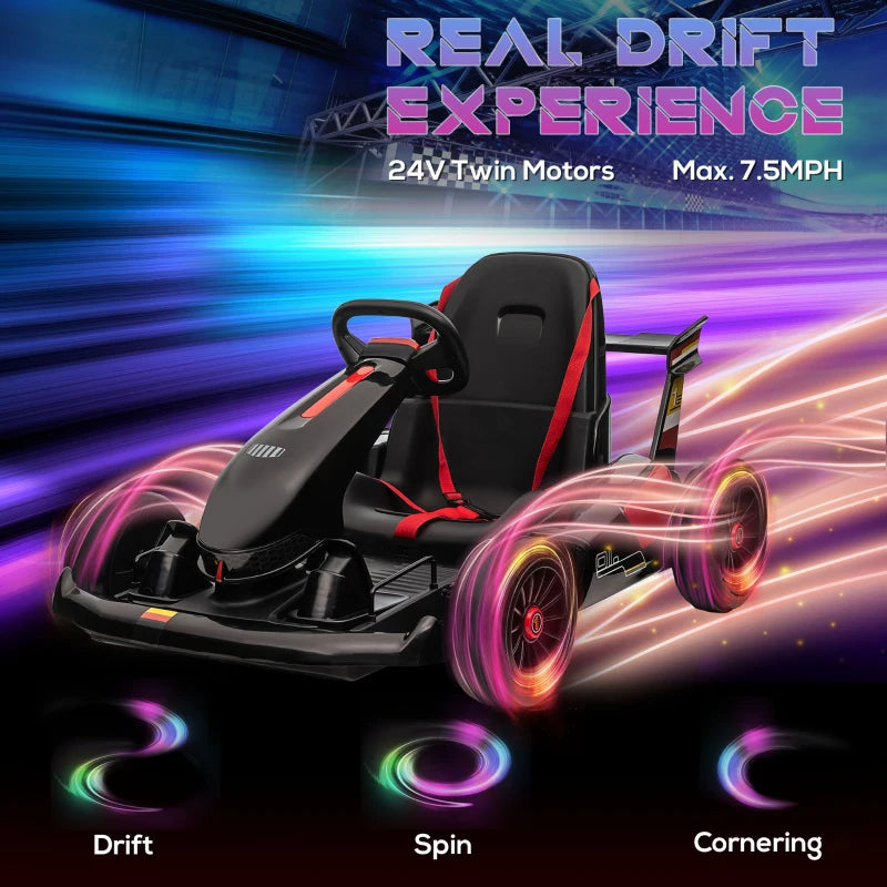 ShopEZ USA 24V 7.5 MPH Electric Go Kart, Drifting Car for Kids with Remote Control, Music, Horn Honking, Outdoor Ride On Toy Toys for 6-12 Years Old