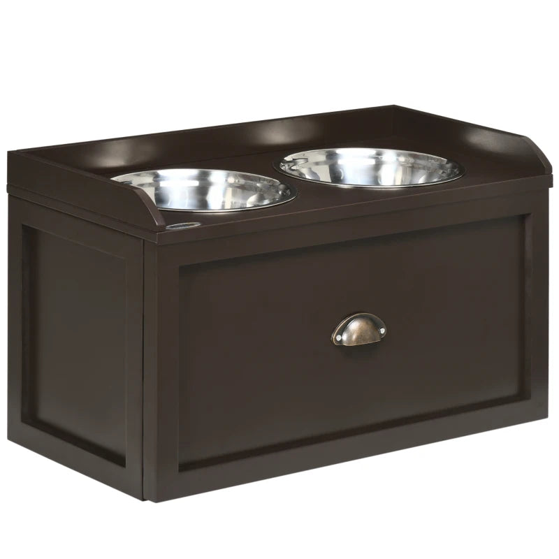 PawHut Large Elevated Dog Bowls with Storage Drawer Containing 21L Capacity, Raised Pet Feeding Station with 2 Stainless Steel Bowls, Brown
