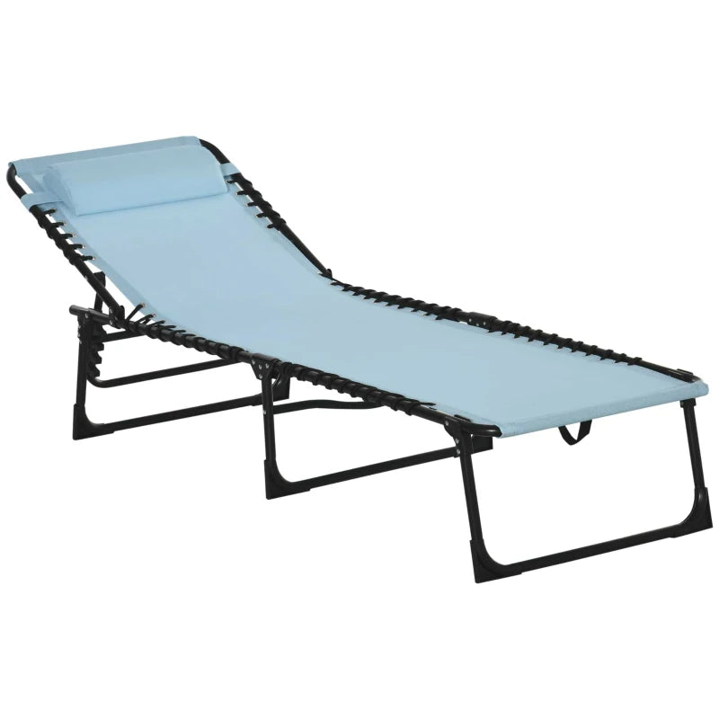 Outsunny Folding Chaise Lounge Pool Chairs, Outdoor Sun Tanning Chairs, Folding, Reclining Back, Steel Frame & Breathable Mesh for Beach, Yard, Patio, Baby Blue
