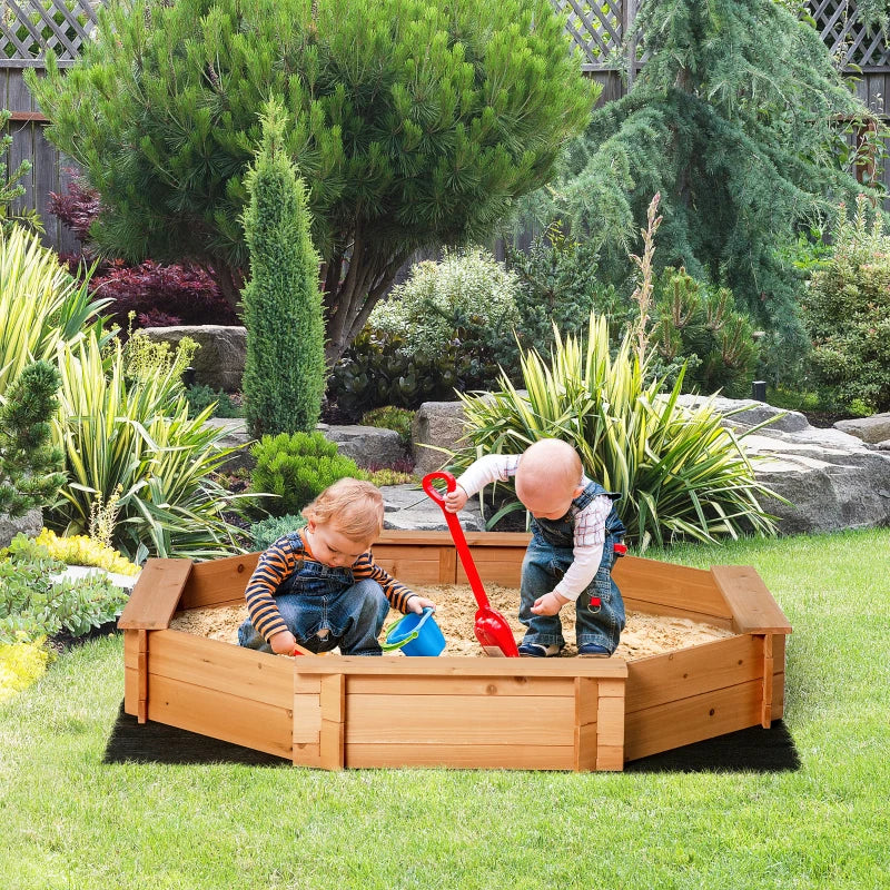 Outsunny Kids Outdoor Wooden Octagon Sandbox Playset w/ Top Cover, for 3-8 years old, Red