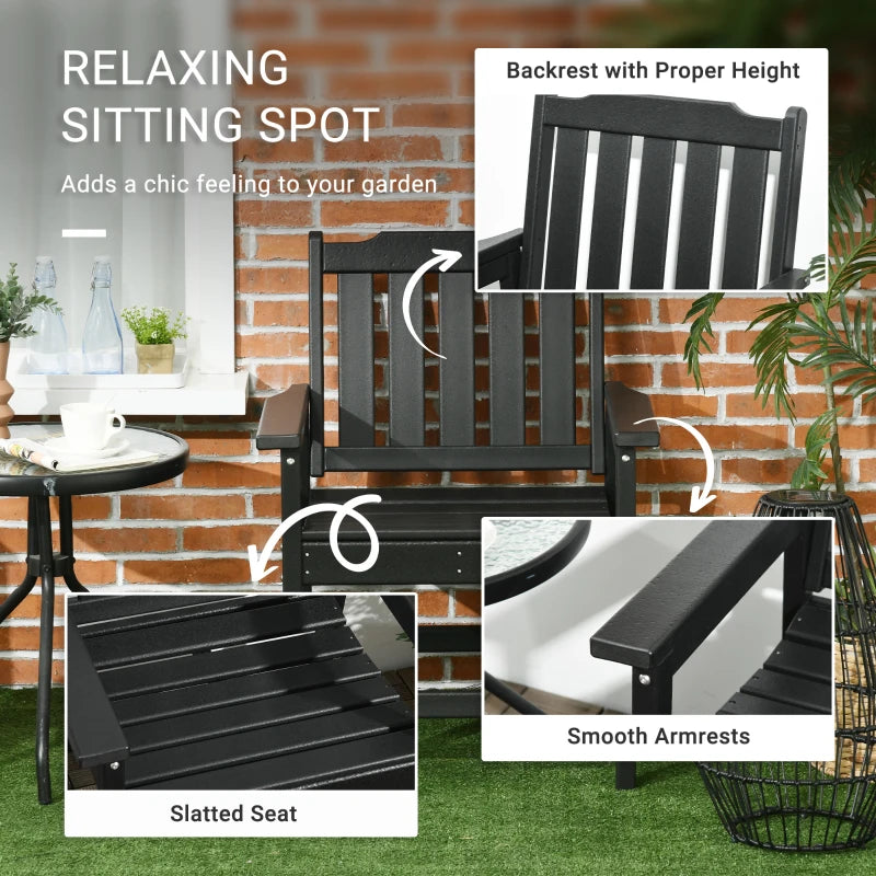 Outsunny Plastic Patio Chairs, Outdoor Dining Chair with Armrests and Slatted Back, Outdoor Armchair for Lawn, Garden, Poolside, Backyard, Brown