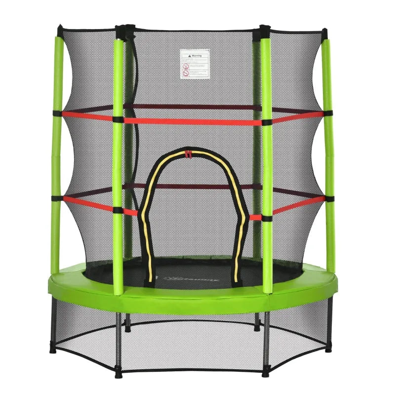 Outsunny Φ5FT Kids Trampoline with Enclosure Net, Springless Design, Safety Pad and Steel Frame for Indoor Outdoor, Toddler Round Bouncer for Age 3 to 6 Years Red