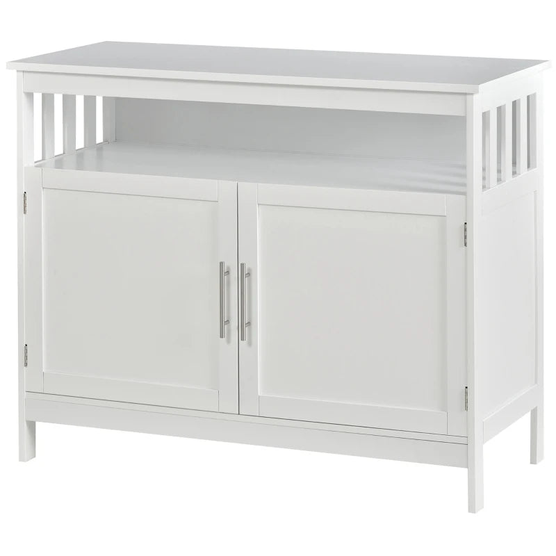 HOMCOM Sideboard Buffet Cabinet, Modern Kitchen Cabinet, Coffee Bar Cabinet with 2-Level Shelf and Open Compartment, White