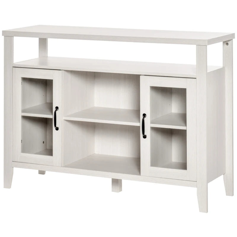 HOMCOM Farmhouse Sideboard Buffet Cabinet, Coffee Bar Cabinet with Storage Shelves, Kitchen Cabinet with 2 Framed Glass Doors and Anti-Topple, White