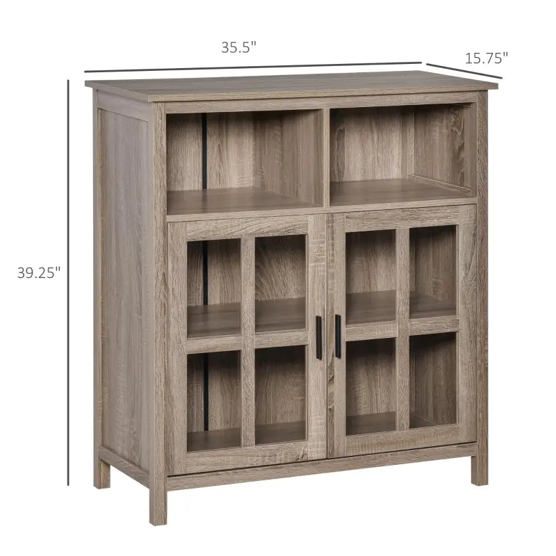 HOMCOM Accent Sideboard Serving Buffet Storage Cabinet with 2 Cubbyholes, Glass Door and Adjustable Shelf, Oak
