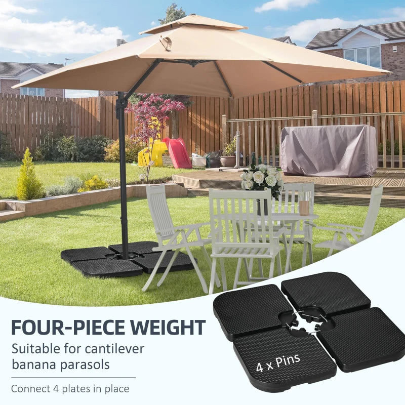 Outsunny 4-Piece 150lb Cantilever Patio Umbrella Base Weights for Offset Hanging Umbrella, Fasteners, Wicker-Like HDPE Water or Sand Filled Umbrella Weights for Cross Base Stand with Handles, Black