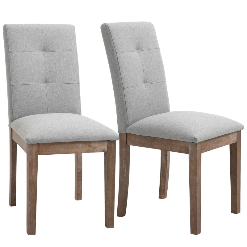 HOMCOM Linen High Back Dining Chairs Set of 2, with Armless Design and Tufted Fabric Cushion, Grey