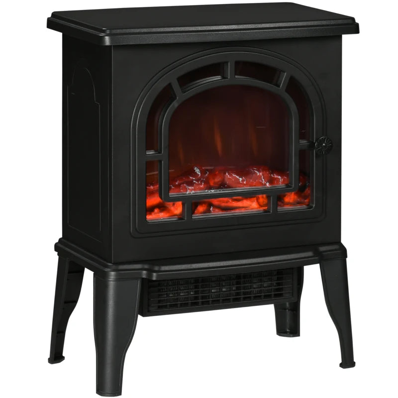HOMCOM Electric Fireplace Stove, Freestanding Fireplace Heater with Realistic LED Flame, Adjustable Temperature, Overheat Protection, 750W/1500W, Black