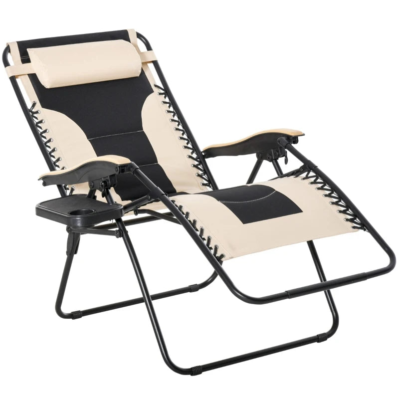 Outsunny Foldable Outdoor Lounge Chair with Footrest, Oversized Padded Zero Gravity Lounge Chair with Headrest, Cup Holders, Armrests, for Camping, Lawn, Garden, Pool, Gray