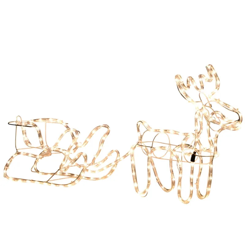 Outsunny 35" Christmas Reindeer and Sleigh with LED Motif Warm White Lighting, Indoor Outdoor Steel Frame Yard Decoration