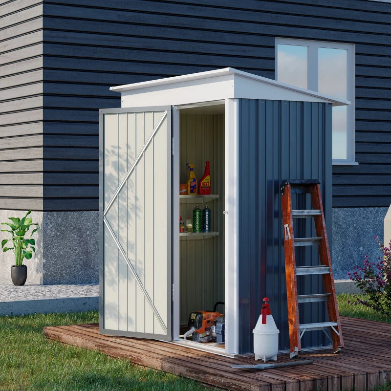 Outsunny Outdoor Sheds Storage with floor, Small Steel Lean-to Shed with Adjustable Shelf, Lock, Gloves, 5'x3'x6', Gray