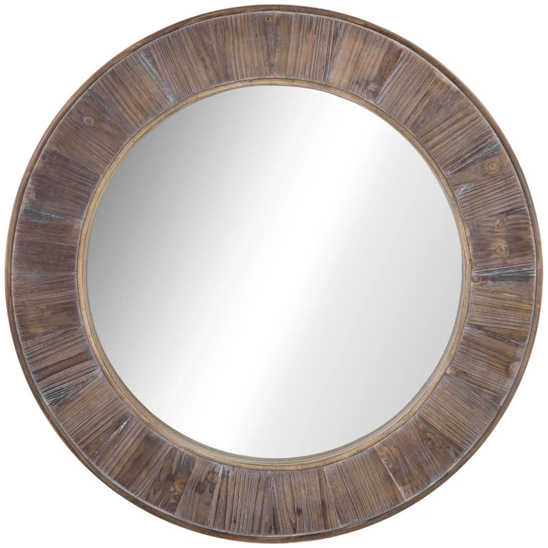 HOMCOM Set of 3 Wood Wall Mirrors, Modern Round Mirror Décor, Natural