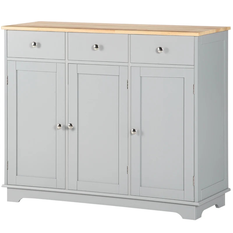 HOMCOM Sideboard Buffet Cabinet with Drawers, Kitchen Cabinet, Coffee Bar Cabinet with Rubberwood Top and Adjustable Shelves for Living Room, Kitchen, Gray