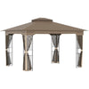 Outsunny 10' x 13' Patio Gazebo Aluminum Frame Outdoor Canopy Shelter with Sidewalls, Vented Roof for Garden, Lawn, Backyard, and Deck, Brown